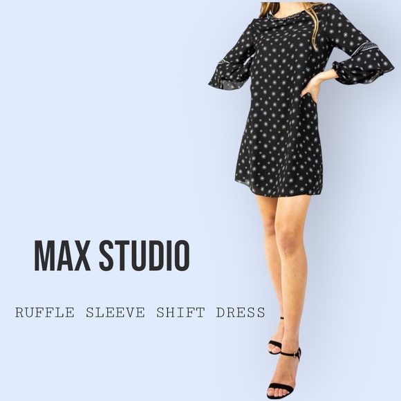 NWT MAX STUDIO Long Ruffle Sleeve Shift Dress, Medium - Picture 1 of 9